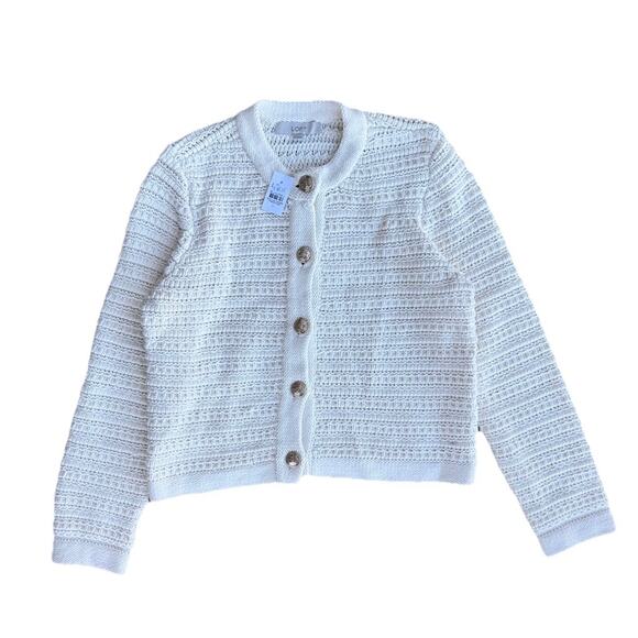 Loft Knit Women’s Cardigan Sweater Cream Size L Button Front New With Tags - Picture 1 of 6